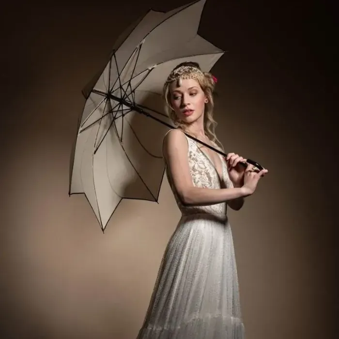 Flower Petal Swirl Umbrellas|Bridal Umbrellas-Umbrella Heaven Petal Swirl Umbrella Beige