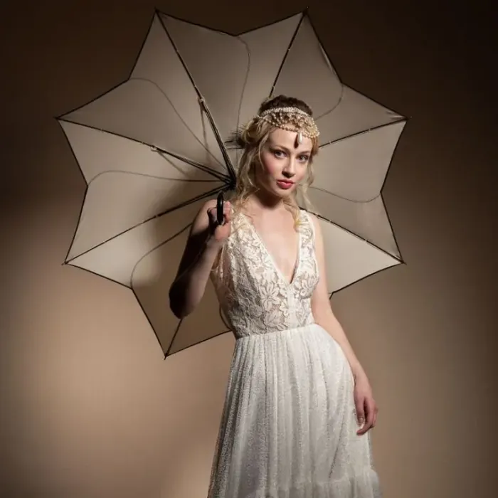 Flower Petal Swirl Umbrellas|Bridal Umbrellas-Umbrella Heaven Petal Swirl Umbrella Beige