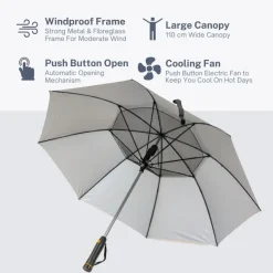 UV Protection Walking Umbrellas|Novelty Umbrellas-Umbrella Heaven Black Electric Fan Umbrella – with UV Protection
