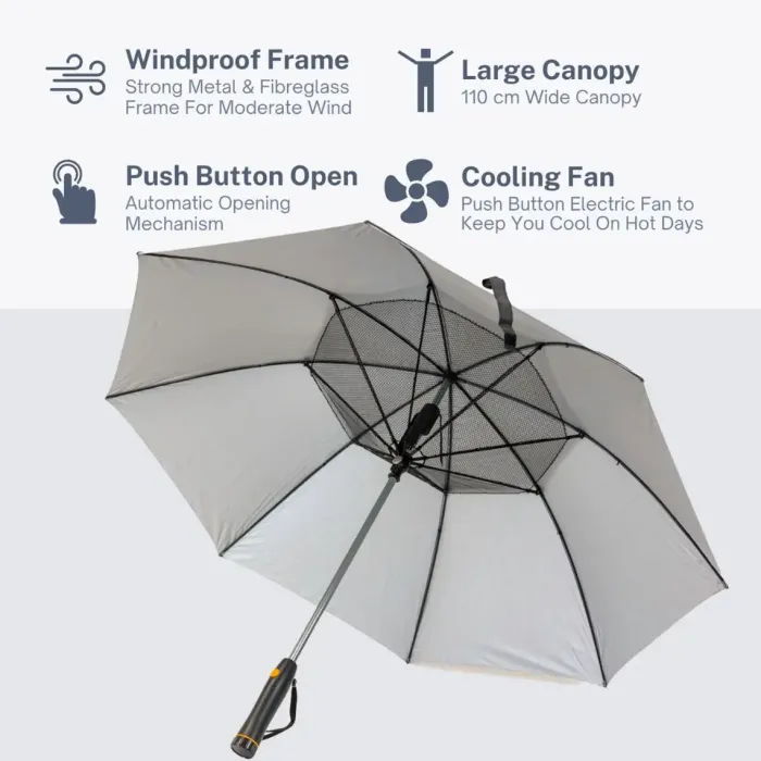 UV Protection Walking Umbrellas|Novelty Umbrellas-Umbrella Heaven Black Electric Fan Umbrella – with UV Protection