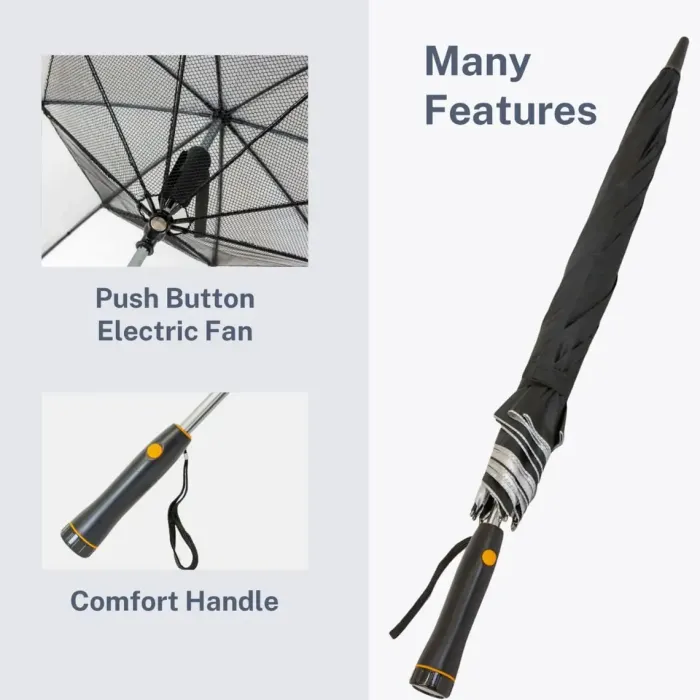 UV Protection Walking Umbrellas|Novelty Umbrellas-Umbrella Heaven Black Electric Fan Umbrella – with UV Protection