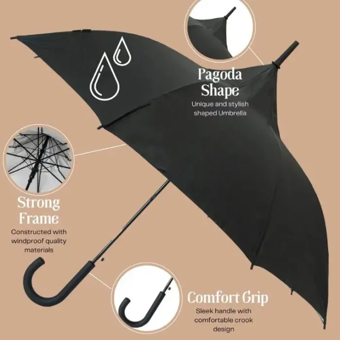 Mens Windproof Umbrella|Mens Walking Umbrellas-Umbrella Heaven Classic Pagoda Umbrella Black