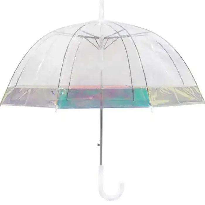 Bridal Umbrellas|Kids Dome Umbrella-Umbrella Heaven Dome Umbrella With Iridescent Border Clear