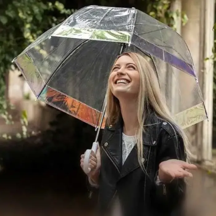 Bridal Umbrellas|Kids Dome Umbrella-Umbrella Heaven Dome Umbrella With Iridescent Border Clear