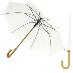 Bridal Umbrellas-Umbrella Heaven Crook Handle Wood Stick Wedding Umbrella White