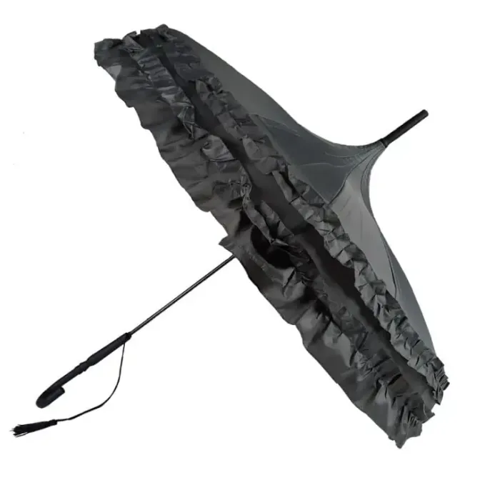 Bridal Umbrellas|Ladies Vintage Umbrellas-Umbrella Heaven GiGi Double Frill Pagoda Umbrella Grey