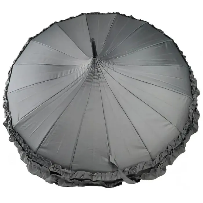 Bridal Umbrellas|Ladies Vintage Umbrellas-Umbrella Heaven GiGi Double Frill Pagoda Umbrella Grey