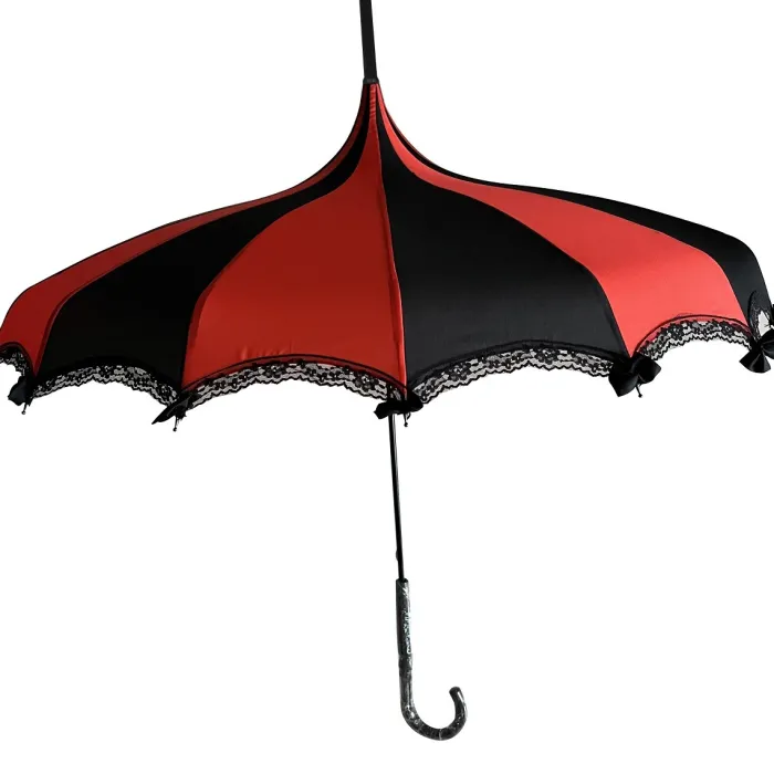 Ladies Vintage Umbrellas|Ladies Vintage Umbrellas-Umbrella Heaven Lace & Bows, Black & Red Gothic Umbrella