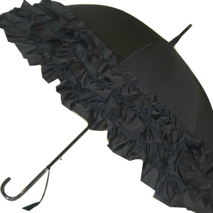 Ladies Vintage Umbrellas|Ladies Vintage Umbrellas-Umbrella Heaven LuLu Frilly Umbrella Parasol Black