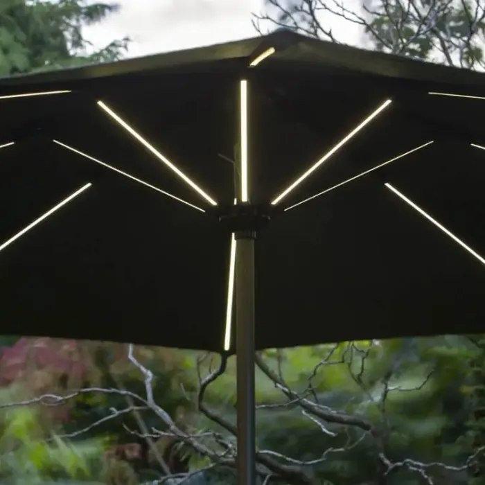 UV Protection Garden Parasols|Garden Parasols-Umbrella Heaven 2.7m Solar Parasol Aluminium with LED Lights & On / Off Button
