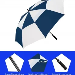 Windproof Golf Umbrellas|Golf Umbrellas-Umbrella Heaven Premium Navy & White Golf Umbrella – Vented – Windproof – Auto-Open