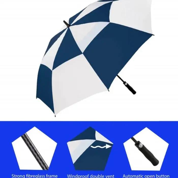 Windproof Golf Umbrellas|Golf Umbrellas-Umbrella Heaven Premium Navy & White Golf Umbrella – Vented – Windproof – Auto-Open