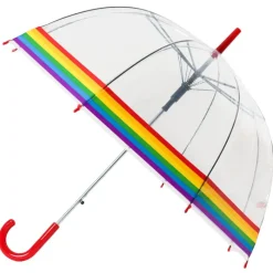 Mens Walking Umbrellas|Dome Umbrellas-Umbrella Heaven Rainbow Dome Umbrella – Clear Dome Umbrella with Rainbow Border – Adult Size