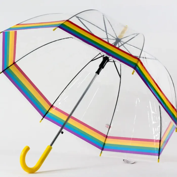 Mens Walking Umbrellas|Dome Umbrellas-Umbrella Heaven Rainbow Dome Umbrella – Clear Dome Umbrella with Rainbow Border – Adult Size