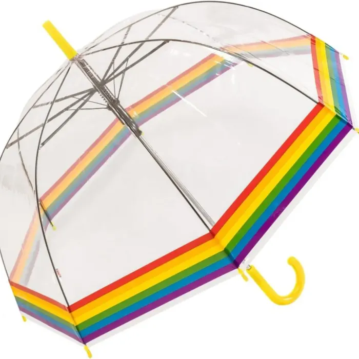 Mens Walking Umbrellas|Dome Umbrellas-Umbrella Heaven Rainbow Dome Umbrella – Clear Dome Umbrella with Rainbow Border – Adult Size