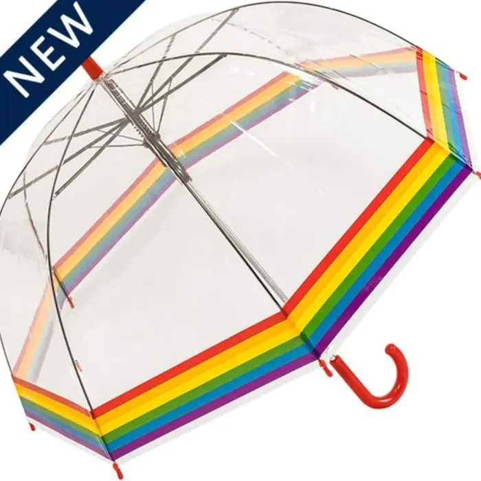 Mens Walking Umbrellas|Dome Umbrellas-Umbrella Heaven Rainbow Dome Umbrella – Clear Dome Umbrella with Rainbow Border – Adult Size